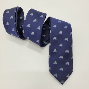 Vineyard Vines Silk Tie Woody & Tree Holiday Navy Blue Festive Novelty NEW